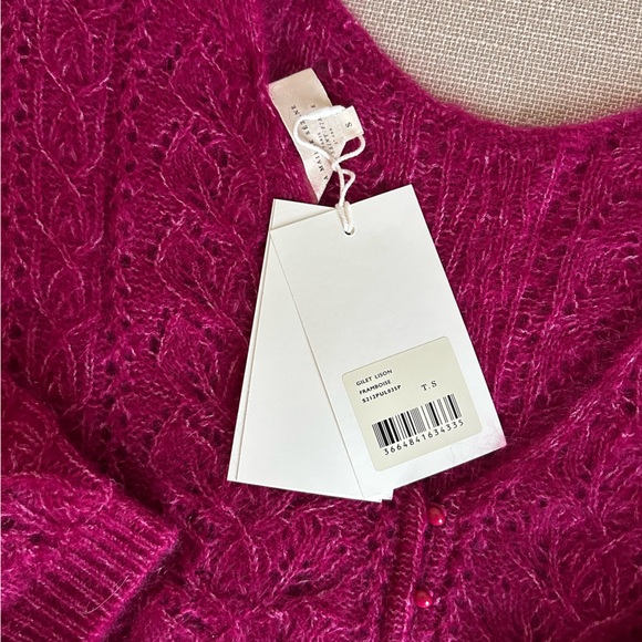 NWT Sezane Lison Cardigan Pink Framboise French Knit Causal Wool - Picture 4 of 7